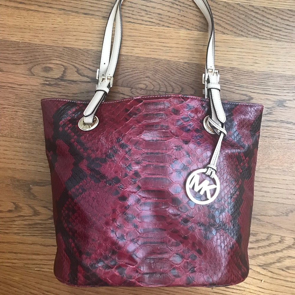 Michael Kors Red snakeskin bucket purse